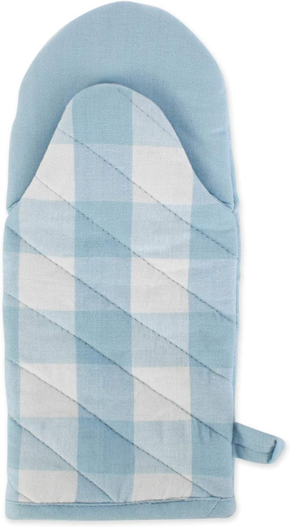 DII Buffalo Check Kitchen Collection, Classic Farmhouse Kitchen Set, Potholder & Oven Mitt, White & Light Blue, 2 Piece