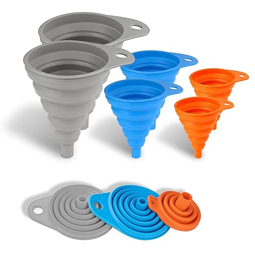 6 Pcs Funnels for Kitchen Use Filling Bottles, Silicone Funnel Small and Large, Foldable Funnel Kitchen Accessories Gadgets by Ortarco