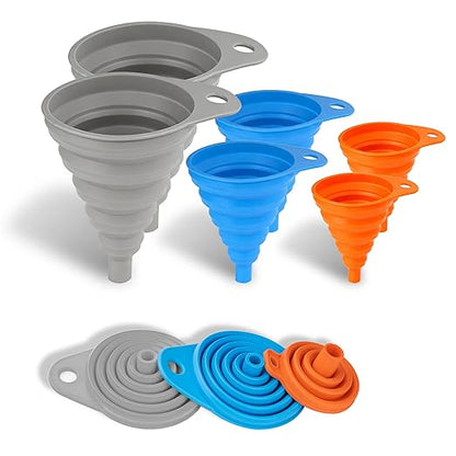 6 Pcs Funnels for Kitchen Use Filling Bottles, Silicone Funnel Small and Large, Foldable Funnel Kitchen Accessories Gadgets by Ortarco