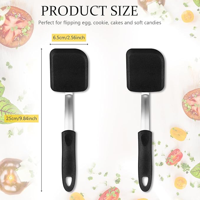 Silicone Cookie Spatula Turner 2 Pack Mini Brownie Spatula Flexible Kitchen Small Silicone Turner for Nonstick Cookware Heat Resistant No Scratch Flipper for Egg Pancake(Black) - Image 2