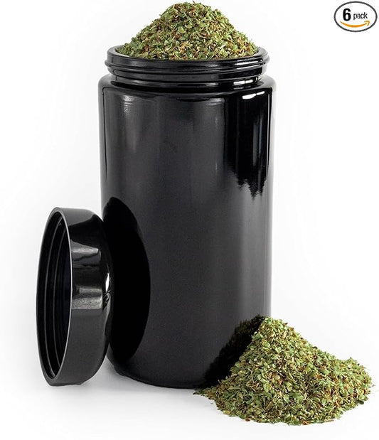 Infinity Jars, 500 ML (17 fl oz) Pack 6, Premium Airtight Ultraviolet Glass Jar Smell Proof, Antistatic, Light Blocking Container for Herbs, Coffee, Tea & Spices Durable, Travel-Friendly Storage by InfinityJars