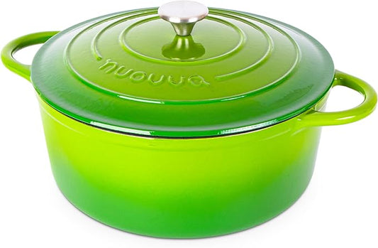 Cast Iron Dutch Oven with Lid – Non-Stick Ovenproof Enamelled Casserole Pot – Sturdy Dutch Oven Cookware – Green, 7.3-Quart, 30cm – by Nuovva by Nuovva