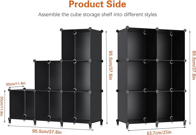 6-Cube Storage Organizer, Closet Organizer Storage Cabinet Shelf Bookcase Bookshelf with Metal Hammer, Storage Cubes Organizer Cabinet for Kids, Closet, Bedroom, Bathroom(11.8x11.8x11.8 inch)Black - Image 3