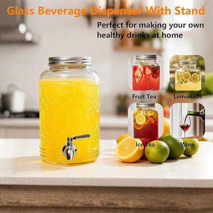 1 Gallon Beverage Dispenser with Stand,Lemonade Drink Dispenser with Stainless Steel Spigot for Parties and Weddings,Ideal for Juice,Coffee,Sangria