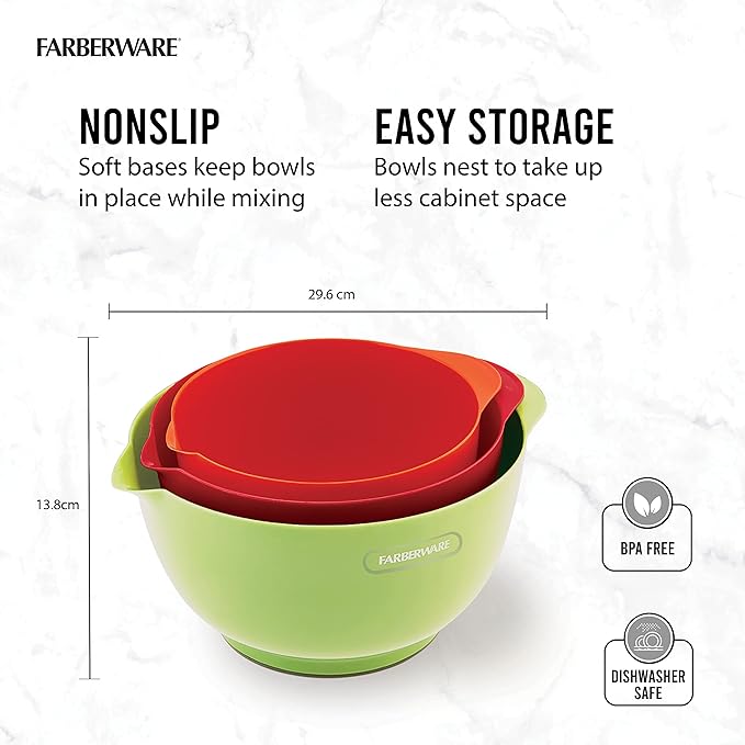 Farberware - 5216128 Farberware Professional Plastic Mixing Bowls, Set of 3, Orange/Red/LightGreen - Image 4