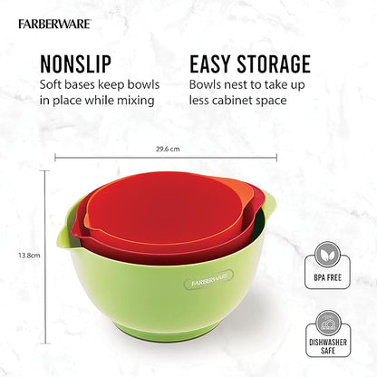 Farberware - 5216128 Farberware Professional Plastic Mixing Bowls, Set of 3, Orange/Red/LightGreen - Image 4