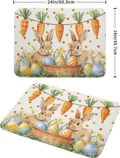 Giwawa Easter Bunny Dish Drying Mat Eggs Carrot Dishes Drainer Pad Absorbent Reversible Dish Rack Mat Protector for Kitchen Countertop 18x24 Inch
