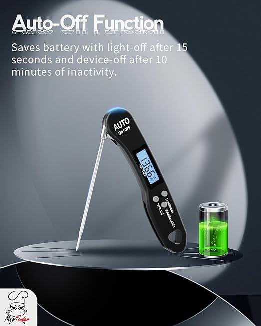 Instant Read Meat Thermometer, 1.2s Fast Read, ±1°F Accuracy, -58°F to 572°F, 4.4" Foldable Probe, 0 °C Calibration, Min/Max (Session), Auto-Rotating Backlit Display, °F/°C, Magnetic Back, Auto-Off - Image 5