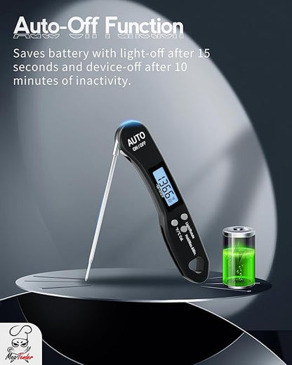 5 PCs Instant Read Meat Thermometer, 1.2s Fast Read, ±1°F Accuracy, -58°F to 572°F, 4.4" Foldable Probe, 0 °C Calibration, Min/Max (Session), Auto-Rotating Backlit Display, °F/°C, Magnetic Back - Image 7