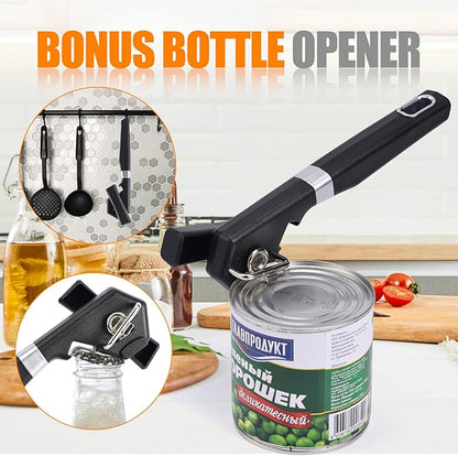 2 in 1 Safety Can Opener Manual Smooth Edge & Bottle Opener, No-Trouble-Lid-Lift Manual Can Opener with Magnet, Large Rubber Handle & Stainless Steel Blade, Side Cut Hand Can Opener for Kitchen - Image 5