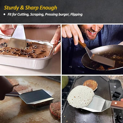Stainless Steel Metal Spatula Set For Griddle, Grill Spatula Scraper for BBQ/Flat Top Grill- Full Tang Handle -Thicked Blade- Beveled Edges, Great Griddle Accessories for Pancake/Dough Cutter - Image 9