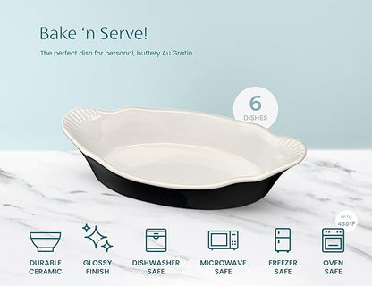 Au Gratin Baking Dishes, by Kook, Mini Casserole Dish, Set of 6, for Banana Split, Oven and Microwave Safe, Dishwasher Safe, Ceramic Serving Dishes, Lasagna & Cobblers, Individual Serving, 12 oz (Black) - Image 4