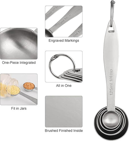 Measuring Cups and Spoons, 12 Piece Metric & US 18/8 Stainless Steel Measuring Cup and Spoon Set, Dry Metal Measuring Cups Spoons & Leveler & Measure Equivalents for Kitchen & Baking - Image 8