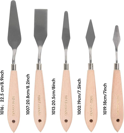 CONDA Artist Palette Knife Set - 5 Pieces Painting Knives for Acrylic, Flexible Stainless Steel Spatula Pallet knife for Mixing Color, Spreading, Applying Oil Paint on Canvases, Wood Handles - Image 2