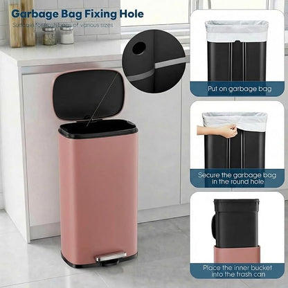 8 Gal Kitchen Trash Can, 30L Recycling or Garbage Bin, Brushed Stainless Steel Waste Basket, Soft&Quiet Close Dustbin, with Step-On Pedal, Removable Inner Bucket, for Home, Office, Living Room