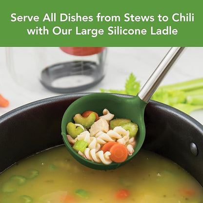 Tovolo Silicone Ladle With Stainless Steel Handle Deep Soup Ladle for Cooking Canning Serving Soup Punch Stew Sauce, Large Kitchen Utensil Spoon Dishwasher Safe BPA Free Silicone Pesto Green - Image 2