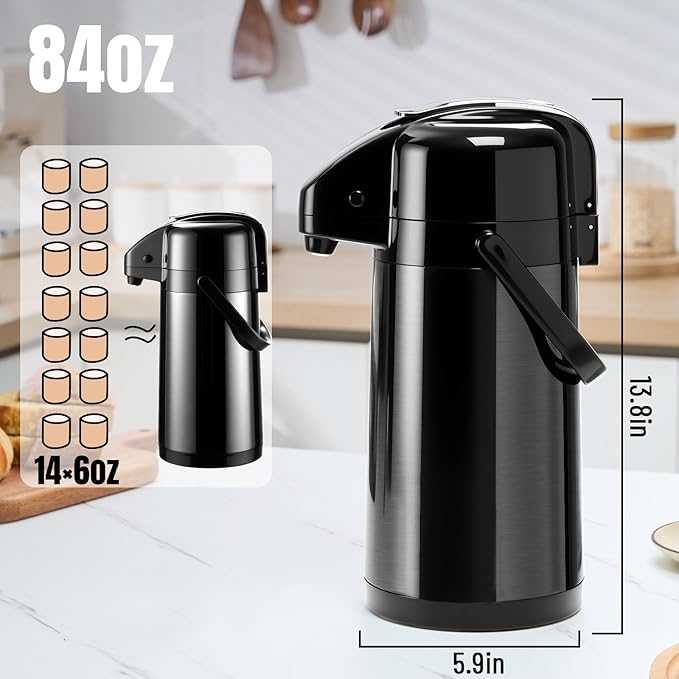 PARACITY Upgraded Airpot Coffee Carafe with Double Pump, Stainless Steel Drink Dispenser for Hot/Cold Beverage with Lazy Susan Base, Coffee Termos Para Cafe for Hot Cocoa for Parties