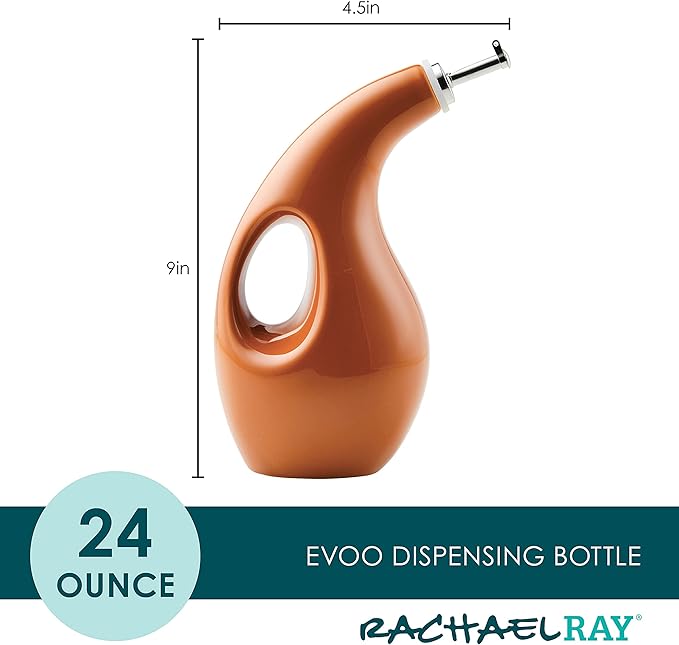 Rachael Ray 48466 Ceramic EVOO Oil and Vinegar Dispensing Bottle with Spout, 24 Ounce - Pumpkin Orange - Image 2