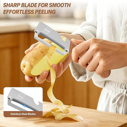 Multi-Functional Vegetable Peeler – Comfortable Wooden Handle with Sharp Stainless Steel Blade, Built-in Bottle Opener - Perfect Kitchen Peeler For Veggie, Fruit, Potato, Carrot, Apple - Image 3