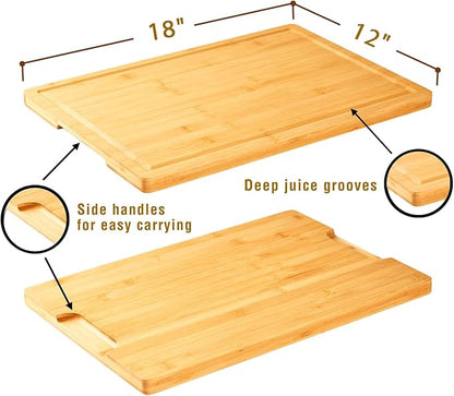 Bamboo Cutting Board for Kitchen, 18" Large Wood Charcuterie Cheese Board, Wooden Chopping Block with Side Handles and Juice Grooves - Image 4