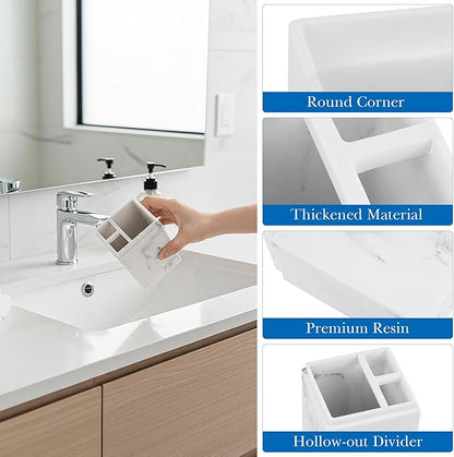 Linkidea Countertop Manual Toothbrush Holder with Lid, Resin 3 Slots Brush and Toothpaste Stand, Organizer Compatible with Oral-B CrossAction, Colgate Extra Clean (White)