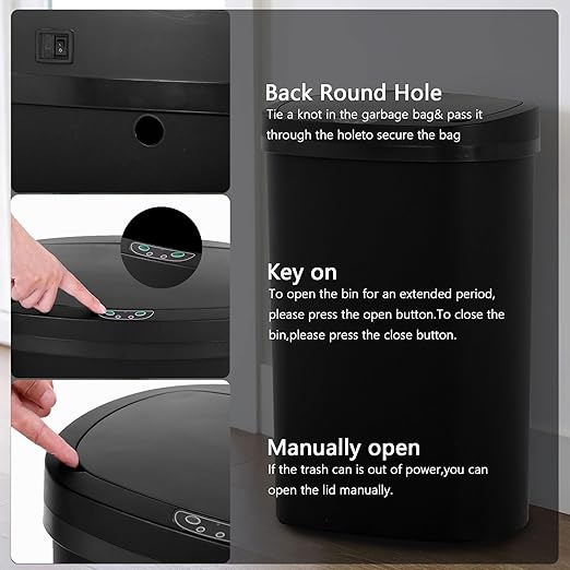 13 Gallon/50 L Kitchen Trash Can with Lid, Garbage Can with Touch-Free Lid, Cute Automatic Trash Can Bathroom Trash Bin, Motion Sensor Waterproof Trash Bin