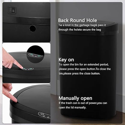 13 Gallon/50 L Kitchen Trash Can with Lid, Garbage Can with Touch-Free Lid, Cute Automatic Trash Can Bathroom Trash Bin, Motion Sensor Waterproof Trash Bin