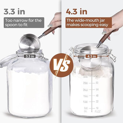 ComSaf 1 Gallon Square Glass Jars with Airtight Lids (135oz, Set of 2), Extra-Wide Mouth Canisters with Measurement Marks for Bulk Flour Storage, Fermenting Kombucha & Pickling - Image 2