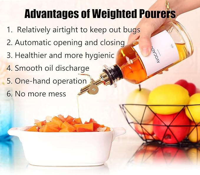 Pafusen 6 Pack Auto Flip Olive Oil Dispenser, Liquor Pour Spout, Oil Dispenser for Kitchen, Easily Turn Your Bottles into Dispensers for Liquor, Coffee Syrup or Oils, Weighted Pourer, Rose Gold