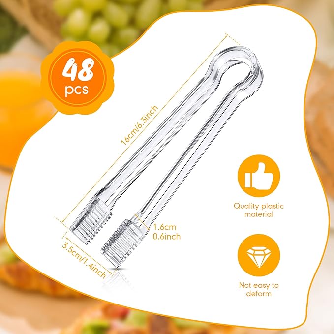 Nuogo 48 Pcs Plastic Buffet Serving Tongs 6.3 Inch One-off Clear Kitchen Tongs Mini Serving Utensils for Food Ice Salad Buffet Barbecue Cookies Tea Coffee Appetizers Party Supplies - Image 2