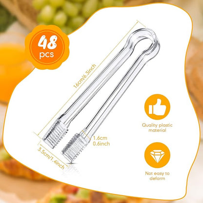 Nuogo 48 Pcs Plastic Buffet Serving Tongs 6.3 Inch One-off Clear Kitchen Tongs Mini Serving Utensils for Food Ice Salad Buffet Barbecue Cookies Tea Coffee Appetizers Party Supplies - Image 2