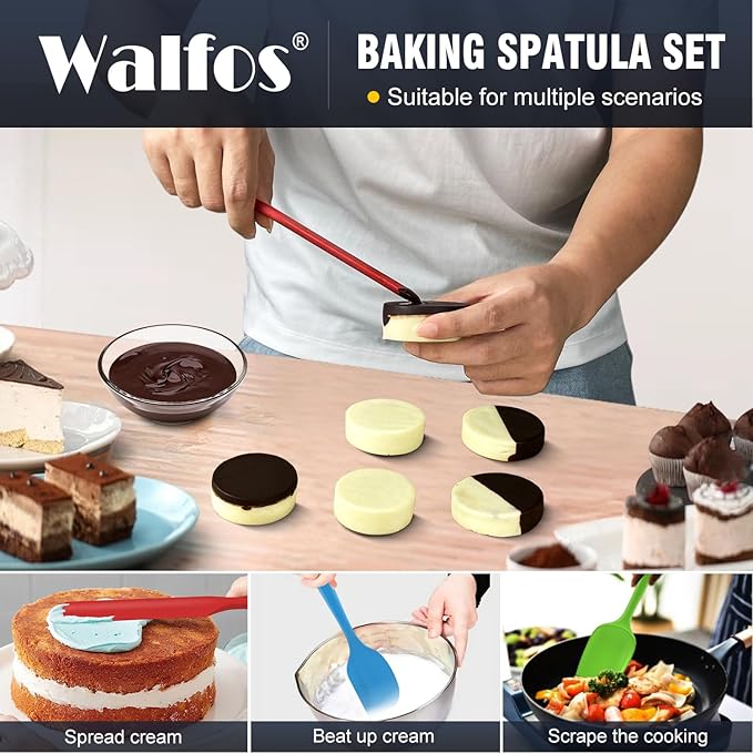 Walfos Silicone Spatula -600°F Heat Resistant Kitchen Scraper Spatulas, Strong Steel Core and One-Pieces Design, for Cooking Mixing Baking - BPA Free and Dishwasher Safe, Multicolor set of 5 - Image 2