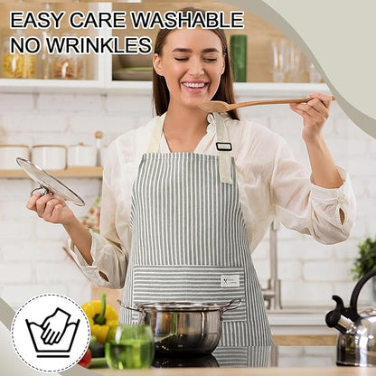 Janmercy 24 Pcs Aprons for Women Men with 2 Pockets Linen Cooking Kitchen Apron Adjustable Bib Chef Apron Bulk Aprons Unisex