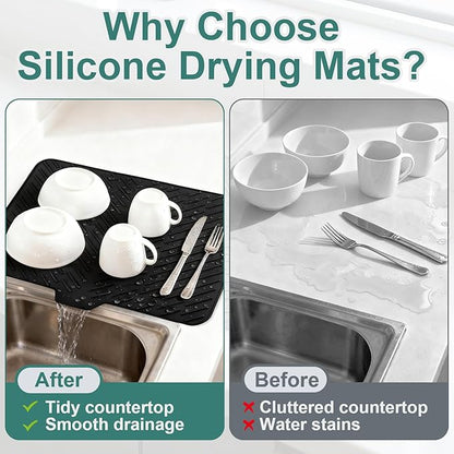 Silicone Dish Drying Mat 23x17,Food-Grade Silicone,Easy Clean Pad for Countertop Protection,Heat Resistant,Easy Clean,Non-Slip Drain Pad with Built-in Drain,Multi-Functional Use,Black - Image 5