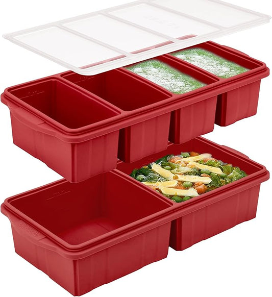 Silicone Freezer Tray With Lid-Soup Freezer Container molds-Large Ice Cube Tray Set Makes 1-Cup & 2-Cup portions cubes Perfect for preparing meals in different portion sizes Oven & Dishwasher -Safe