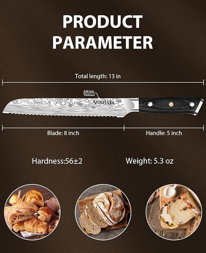 MOSFiATA Bread Knife 8” Ultra Sharp Serrated Knife, German High Carbon Stainless Steel EN1.4116 Bread Slicer with Bread Lame, Micarta Handle, For Bread, Cake, Bagels - Image 3