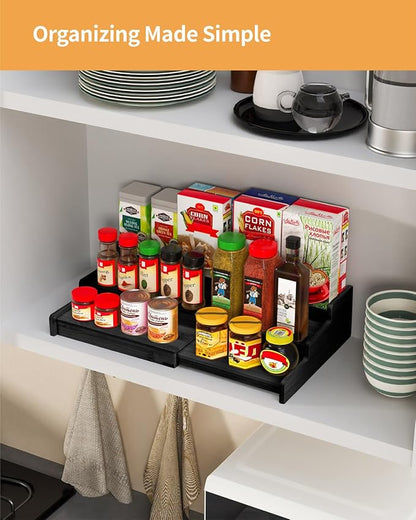 VenDotbi Spice Rack, 3-Tier Expandable Bamboo Spice Rack Organizer for Cabinet - Kitchen, Pantry and Cupboard Storage Organizer-Black - Image 7