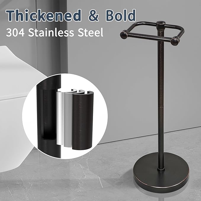 RARXTR Toilet Paper Holder Stand, Post Pivoting Design Free Standing Toilet Paper Holder, SUS304 Stainless Steel Toilet Paper Roll Holder, Heavy Stable Base (Oil Rubbed Bronze)