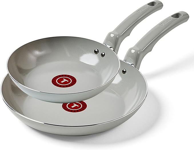 T-Fal Refresh Ceramic Nonstick Frying Pan 2-Pc Set, 8" & 10", Oven Broiler Safe up to 350°F Cookware, Ceramic Frying Pan Skillet, Pots & Pans, Grey by T-falbrand
