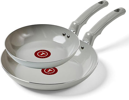 T-Fal Refresh Ceramic Nonstick Frying Pan 2-Pc Set, 8" & 10", Oven Broiler Safe up to 350°F Cookware, Ceramic Frying Pan Skillet, Pots & Pans, Grey by T-falbrand