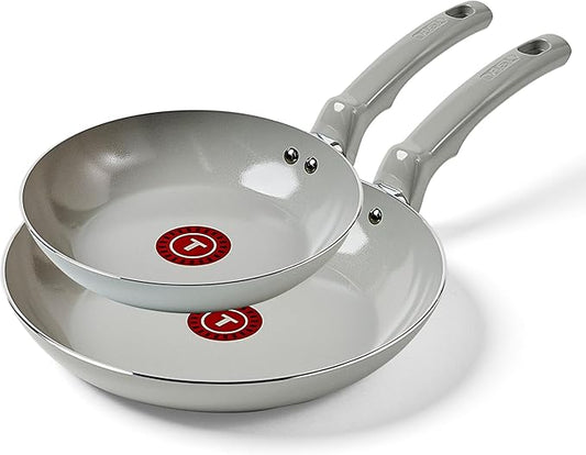 T-Fal Refresh Ceramic Nonstick Frying Pan 2-Pc Set, 8" & 10", Oven Broiler Safe up to 350°F Cookware, Ceramic Frying Pan Skillet, Pots & Pans, Grey by T-falbrand