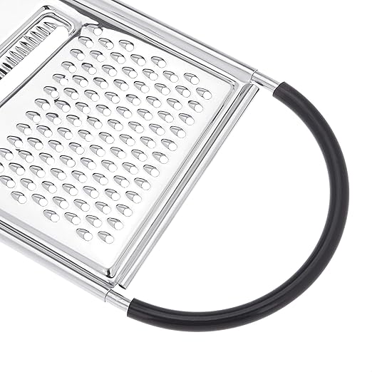 Amazon Basics Cheese Grater with Handle, Stainless Steel Zester, Easy to Clean, Dishwasher Safe, Rectangular, Non-Slip, Multifunction Tool for Kitchen Prep, Vegetables, Black