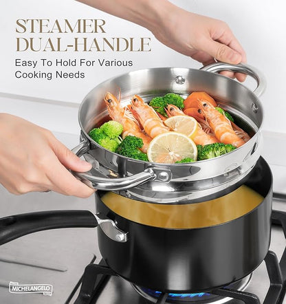MICHELANGELO Nonstick Saucepan with Lid, Ceramic Sauce Pan Sets, Easy to Clean Sauce Pans, Multi-Purpose Cooking Pots, 1QT & 2QT & 3QT, Silver - Image 2