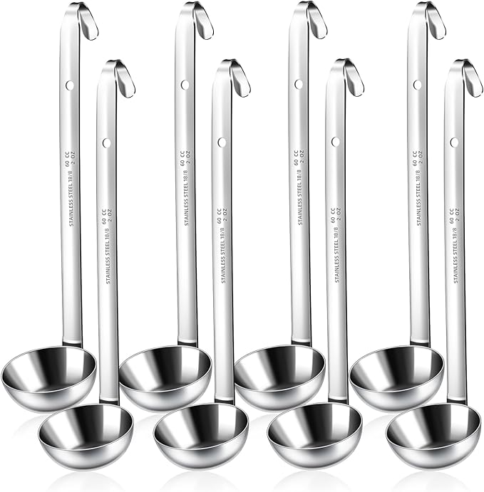 8pcs Stainless Steel Ladle 2 Oz Soup Ladle 10" long Spoon Heavy-Duty Metal Spoon Sets big spoons for cooking Serving Soups, Gravy, Portioning, Stirring by LiveNaturallyLiveBarafat