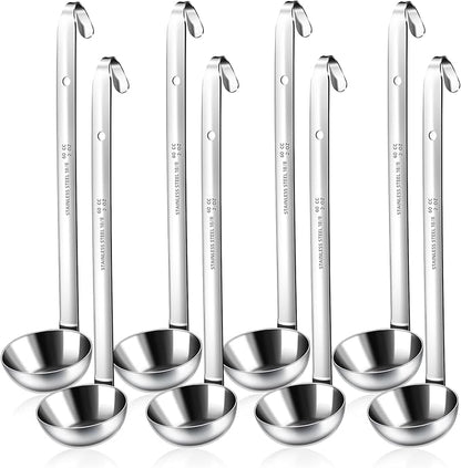 8pcs Stainless Steel Ladle 2 Oz Soup Ladle 10" long Spoon Heavy-Duty Metal Spoon Sets big spoons for cooking Serving Soups, Gravy, Portioning, Stirring by LiveNaturallyLiveBarafat