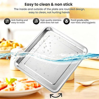 Baking Pan Stainless Steel Set of 2, 12.4"x11" Air Fryer Pan Replacement Tray for Cuisinart TOA-060 and TOA-065 TOA-70 Airfryer Toaster Oven Accessories Parts for Cooking Bread and Broiling, NonStick