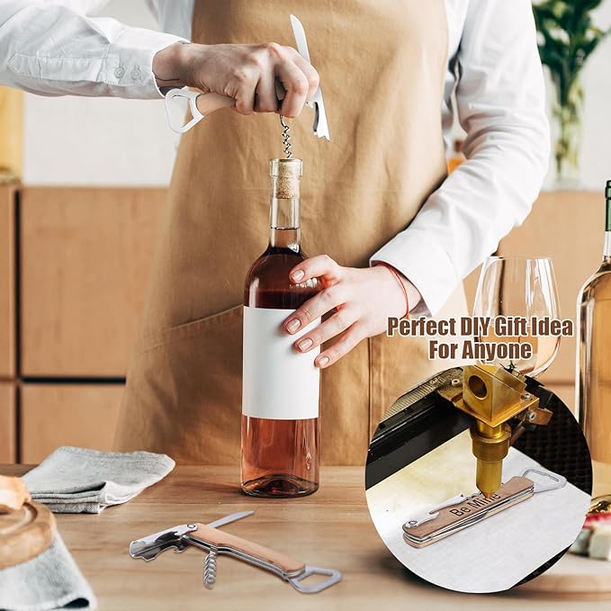 12 Pcs Wood Wine Bottle Opener Bachelor Groomsmen Gift 4 in 1 Corkscrew Wine Opener with Foil Cutter Blank DIY Engraving Gift for Wedding Proposal Party Favors(Khaki) - Image 5