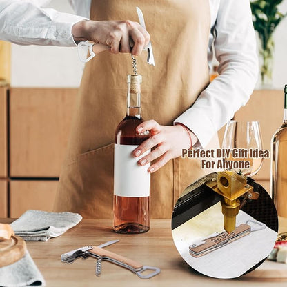 12 Pcs Wood Wine Bottle Opener Bachelor Groomsmen Gift 4 in 1 Corkscrew Wine Opener with Foil Cutter Blank DIY Engraving Gift for Wedding Proposal Party Favors(Khaki) - Image 5
