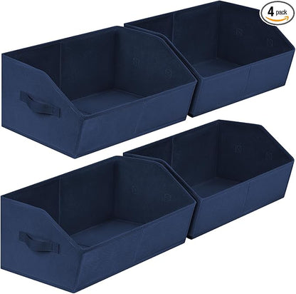 Homsorout Closet Baskets for Shelves Trapezoid - Decorative Storage Baskets with Handle, Closet Bins for Organization, Shelf Storage Bins for Clothes, Books, Home, Office, 4 Pack, Navy Blue by Homsorout