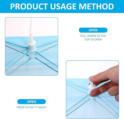 Mesh Food Covers for Outside, 5 Pack Pop-Up Food Tents with 100 Plastic Bowl Covers, Reusable Food Protectors for Picnics, Barbecues, Buffets (Light Blue)